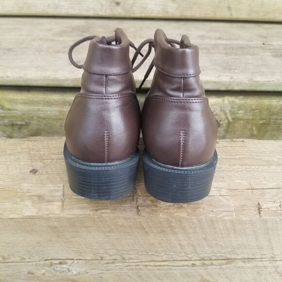 Vintage 90s y2k Chunky Heel Brown Faux Leather Steampunk Granny Boots Booties - Picture 6 of 10